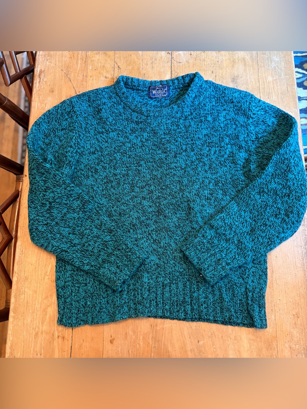 Vintage Woolrich Woman Marled Knit Crewneck Sweater Teal Black Women’s L